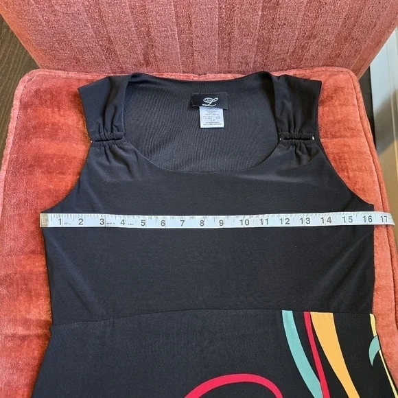 Libra Sleeveless Black Dress Layered Multi-Colored Skirt & Shoulder Detail Sz. S - Picture 7 of 11
